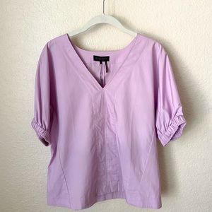 Donna Karen lavender elastic puffed sleeve blouse